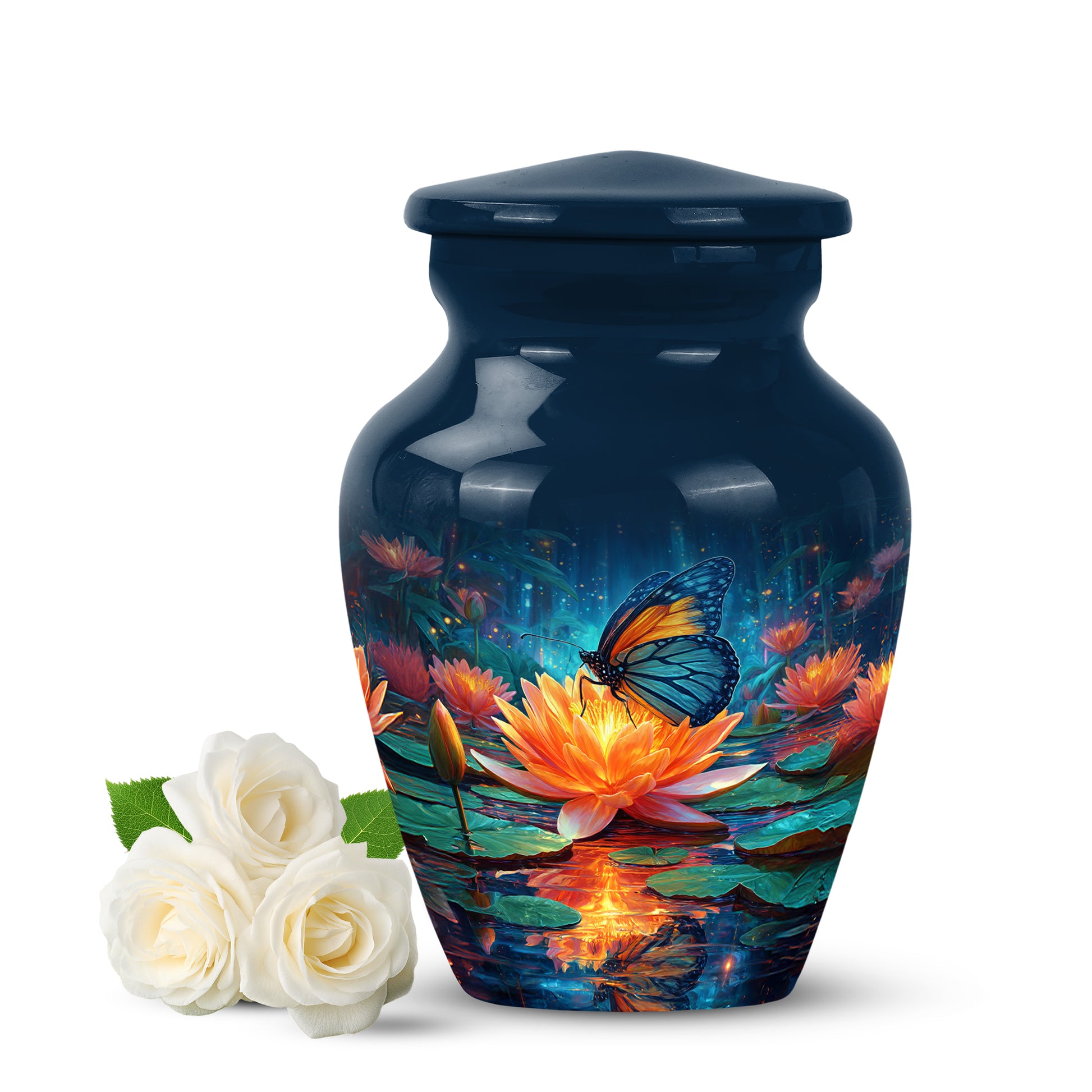 Blue Sacred Butterfly Cremation Urns for Human Ashes - 10-inch, 200 cu in - Yatskia