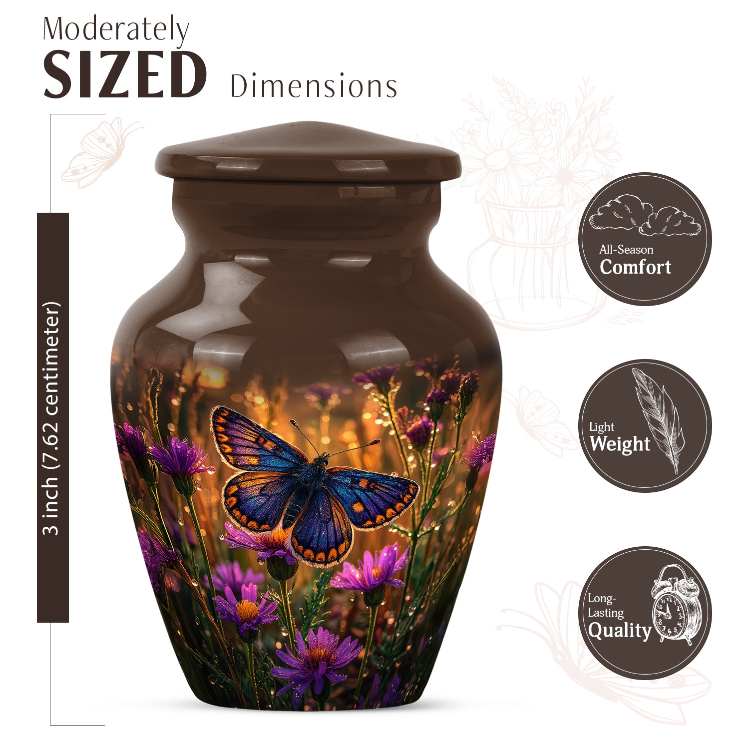 Champagne Gold Butterfly Cremation Urn close-up of engraving and surface detail - timeless butterfly motif etched into premium metal - mini keepsake memorial for portion of cremation ashes