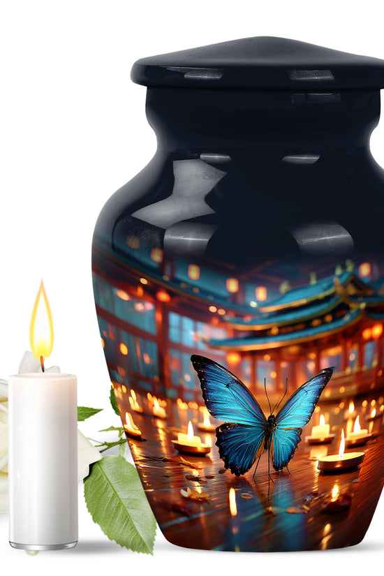 Distinguished Blue Butterfly Cremation Urn for Ashes - 10-inch, 200 cu in - Yatskia