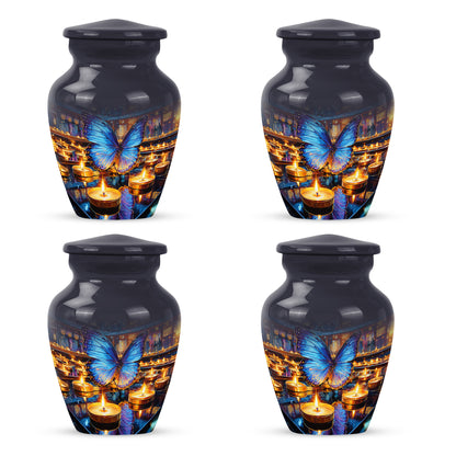 Storm Gray Butterfly Cremation Urn side profile showing urn shape - traditional butterfly engraving with hand-polished finish - 10 inch aluminum urn for cremated remains