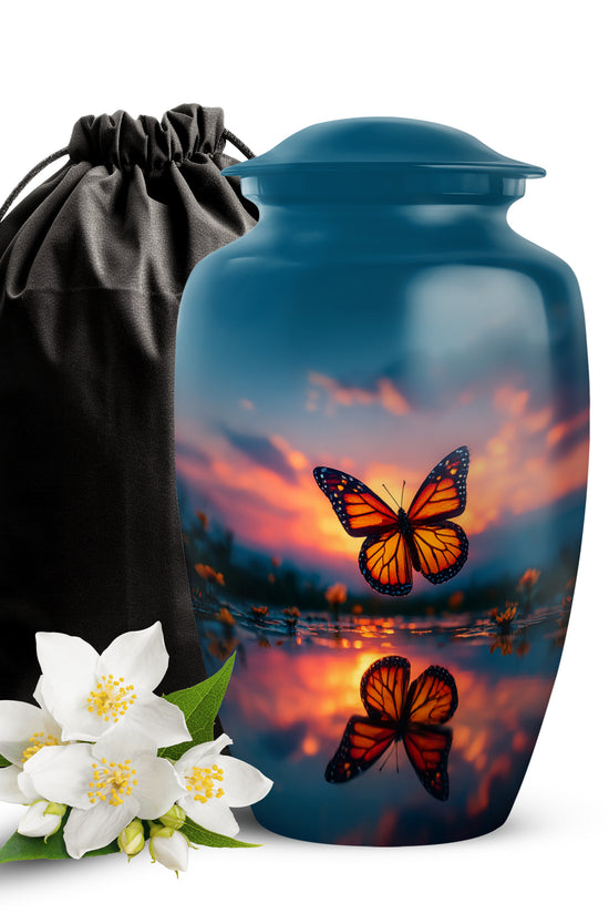 Butterfly Theme Memorial Urn - Sunset Theme Cremation Urn For Human Ashes