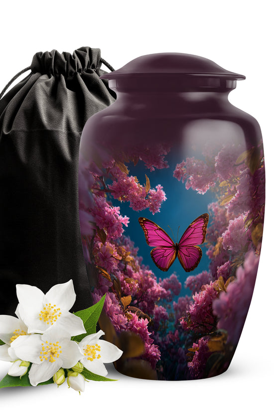 Butterfly Flower Garden Funeral Urn - Unique Memorial Urn For Human Ashes