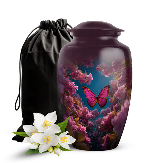 Butterfly Flower Garden Funeral Urn - Unique Memorial Urn For Human Ashes