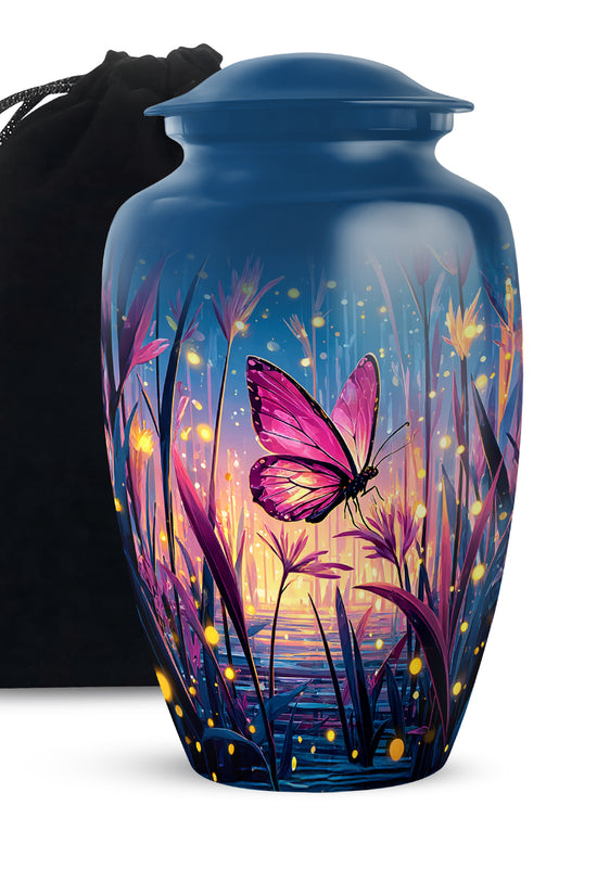Glowing Pink Butterfly Memorial Urn - Artistic Funeral Urn For Loved Ones