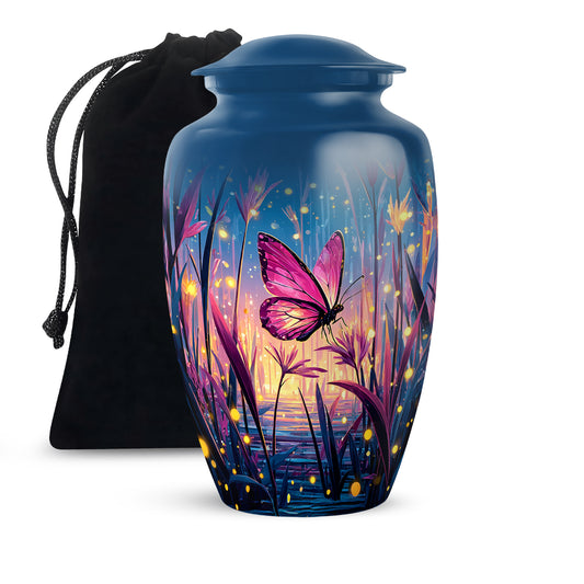 Glowing Pink Butterfly Memorial Urn - Artistic Funeral Urn For Loved Ones