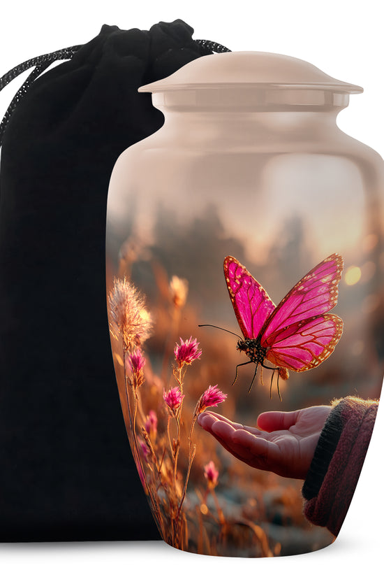 Pink Butterfly Cremation Urn - Elegant Memorial Urn For Human Ashes