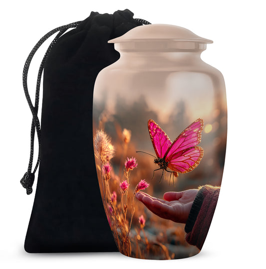 Pink Butterfly Cremation Urn - Elegant Memorial Urn For Human Ashes