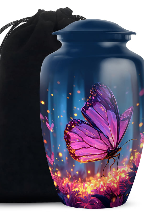 Glowing Butterfly Memorial Urn - Aluminium Cremation Urn For Ashes