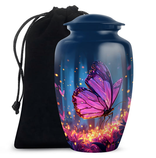 Glowing Butterfly Memorial Urn - Aluminium Cremation Urn For Ashes