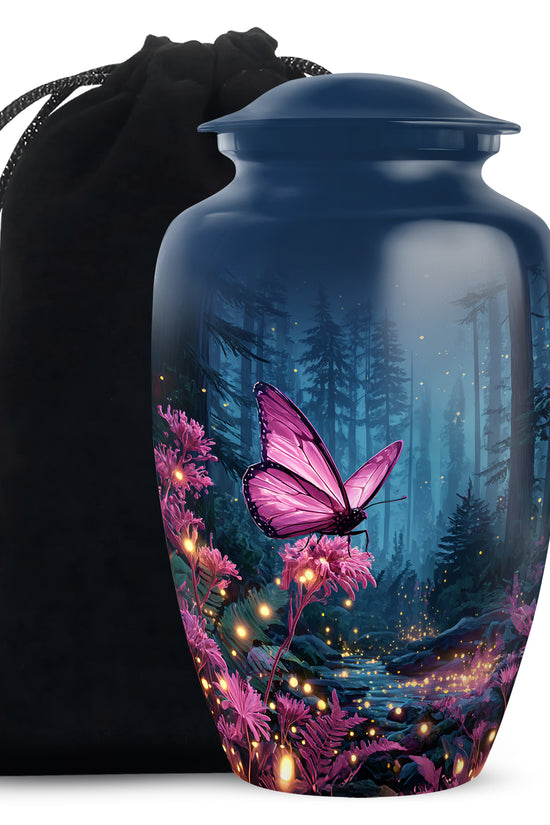 Pink Butterfly Memorial Urn - Forest Funeral Urn For Female