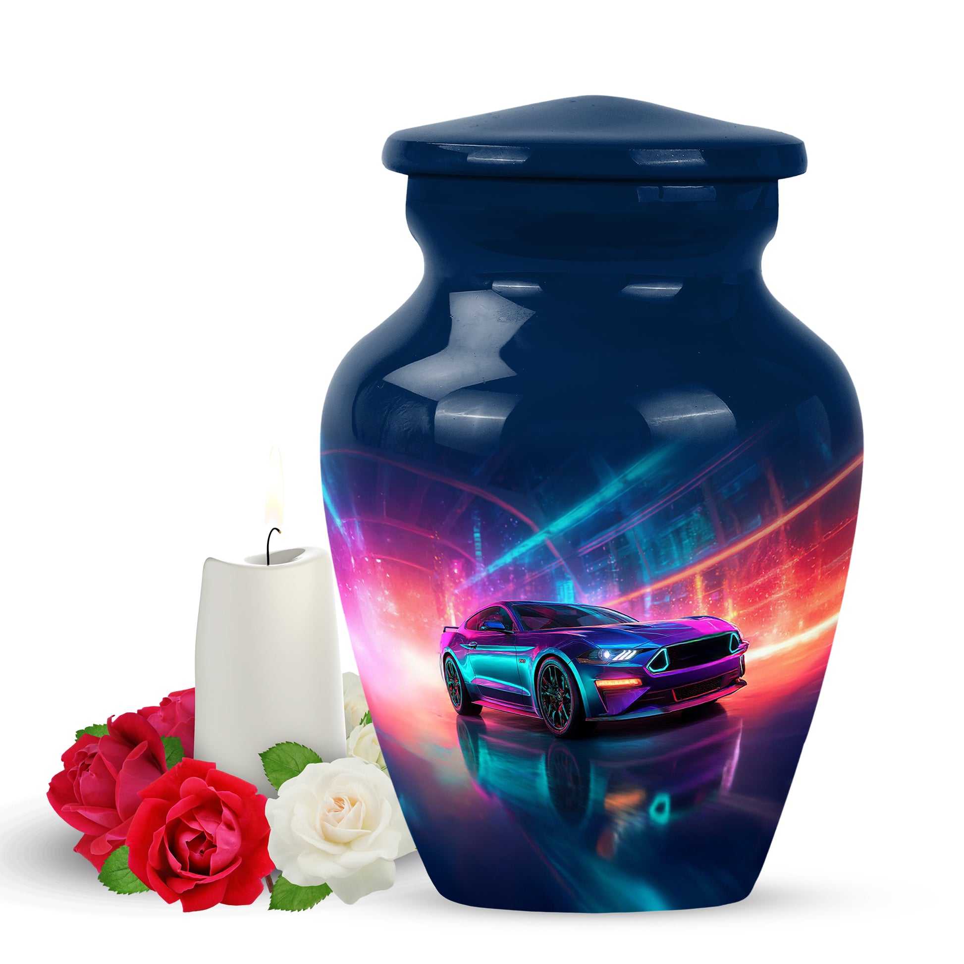 Personalized Refined Car Cremation Urns - Blue 10-inch, 200 cu in - Karyliz