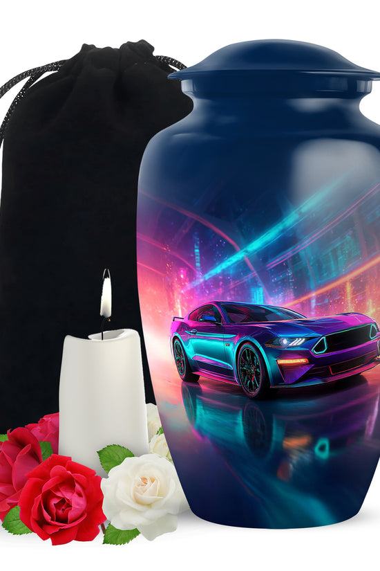 Neon Racing Car Memorial Urn - Car Shaped Cremation Urns For Ashes