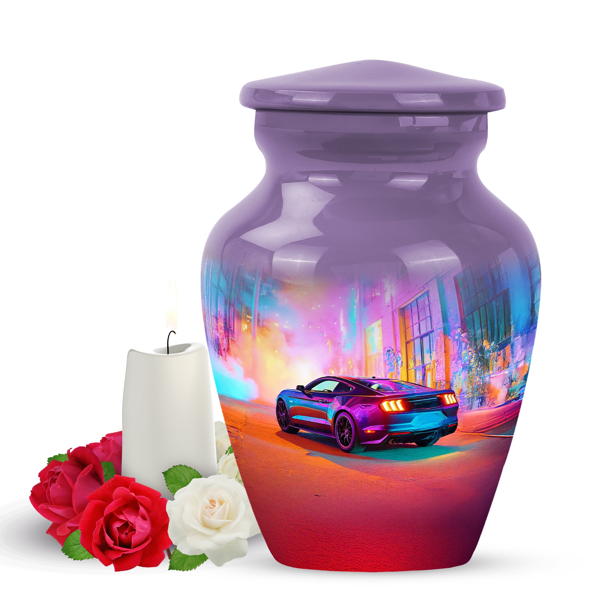 Personalized Purple Cherished Car Cremation Urns for Human Ashes - 10-inch, 200 cu in - Karyliz
