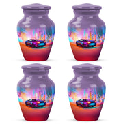 Majestic Purple Car Cremation Urn side profile showing urn shape - timeless car motif etched into premium metal - 10 inch aluminum urn for cremated remains
