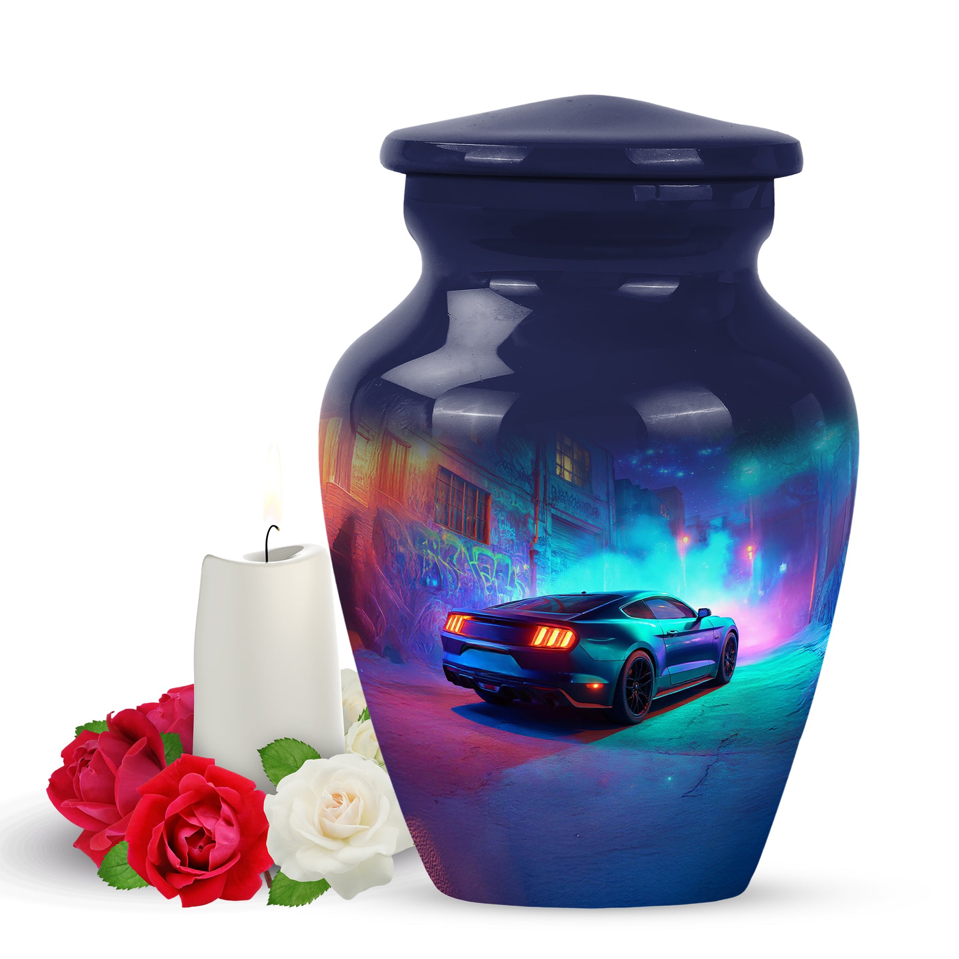Blue Car Passage Cremation Urns for Human Ashes - 10-inch, 200 cu in - Karyliz