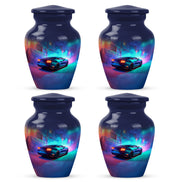 Slate Blue Car Cremation Urn side profile showing urn shape - timeless car motif etched into premium metal - 10 inch aluminum urn for cremated remains