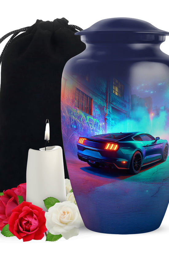 Neon Muscle Car Memorial Urn - Muscle Car Urns For Ashes