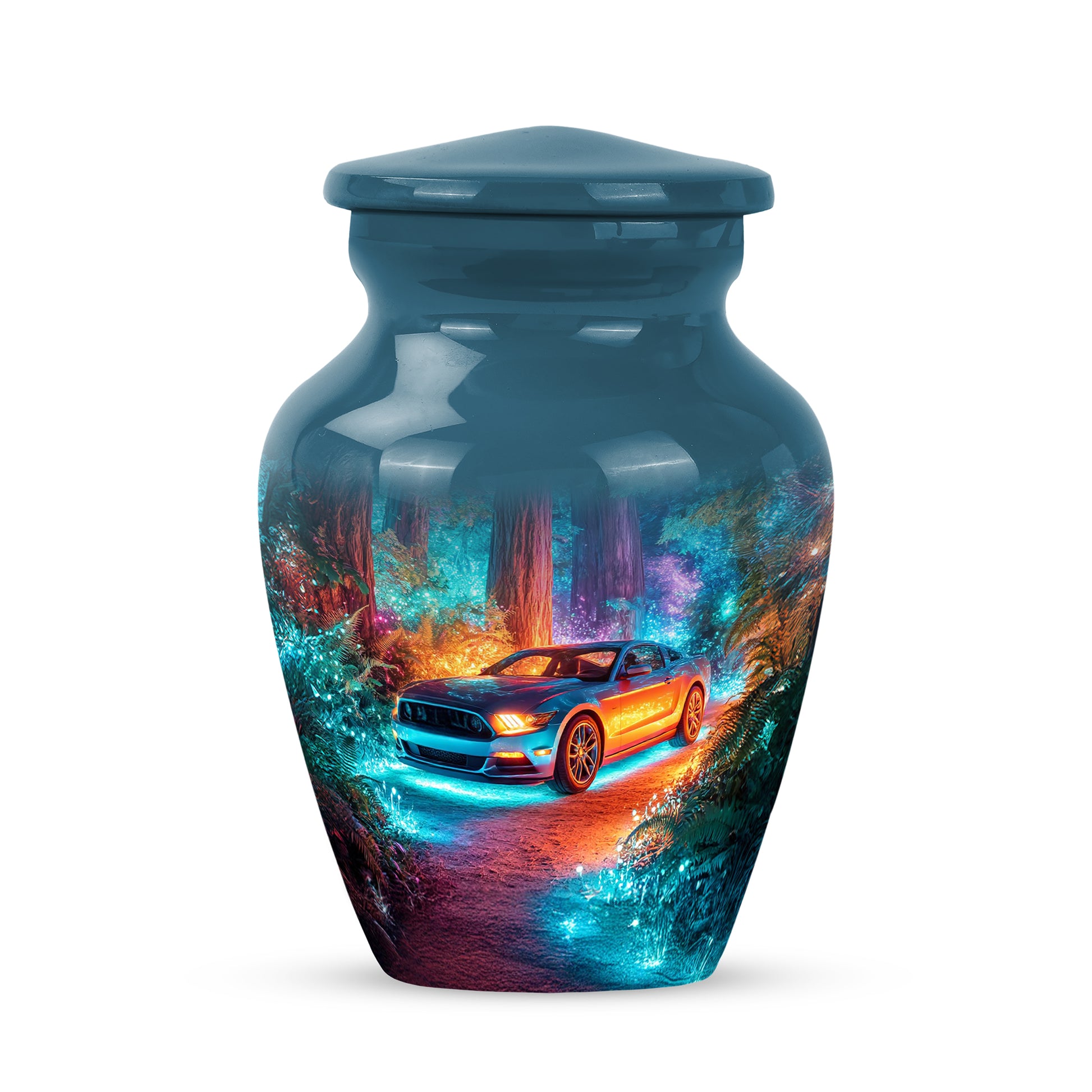 Luminous Blue Car Remembrance Urn for Human Ashes - 10-inch, 200 cu in - Karyliz