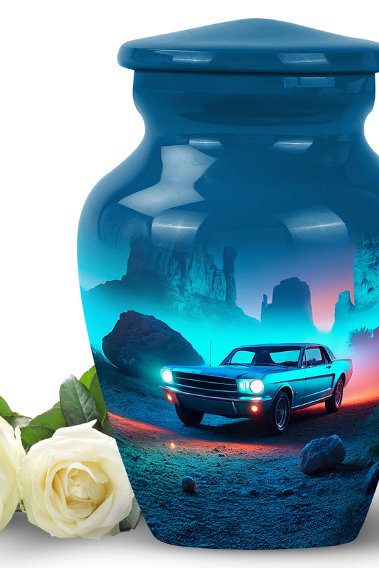 Personalized Blue Sovereign Car Cremation Urns for Human Ashes - 10-inch, 200 cu in - Karyliz