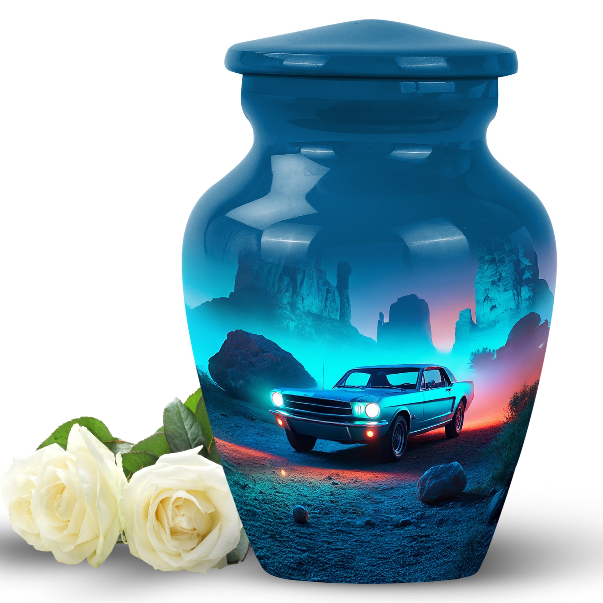 Personalized Blue Sovereign Car Cremation Urns for Human Ashes - 10-inch, 200 cu in - Karyliz