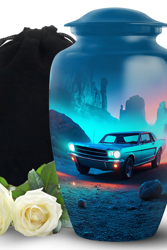 Neon Green Vintage Car Funeral Urn - Classic Car Cremation Urn For Sale