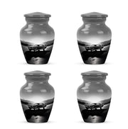 Storm Gray Car Cremation Urn side profile showing urn shape - traditional car engraving with hand-polished finish - 10 inch aluminum urn for cremated remains