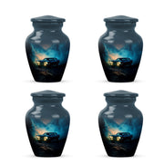 Sky Blue Car Cremation Urn side profile showing urn shape - timeless car motif etched into premium metal - 10 inch aluminum urn for cremated remains