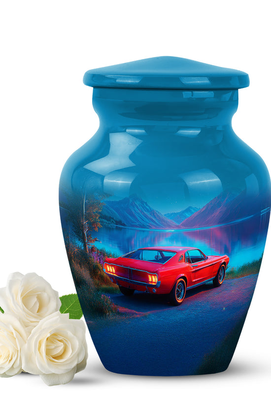 Personalized Blue Revered Car Cremation Urns for Human Ashes - 10-inch, 200 cu in - Karyliz