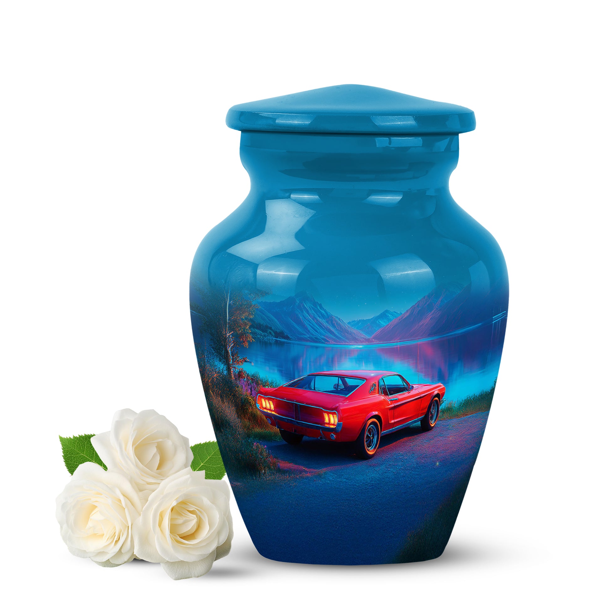 Personalized Blue Revered Car Cremation Urns for Human Ashes - 10-inch, 200 cu in - Karyliz