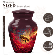 Peony Pink Bee Cremation Urn close-up of engraving and surface detail - timeless bee motif etched into premium metal - mini keepsake memorial for portion of cremation ashes