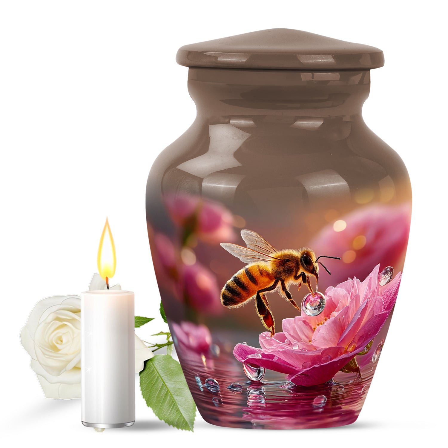Gold Sacred Bee Cremation Urns for Human Ashes - 10-inch, 200 cu in - Karyliz
