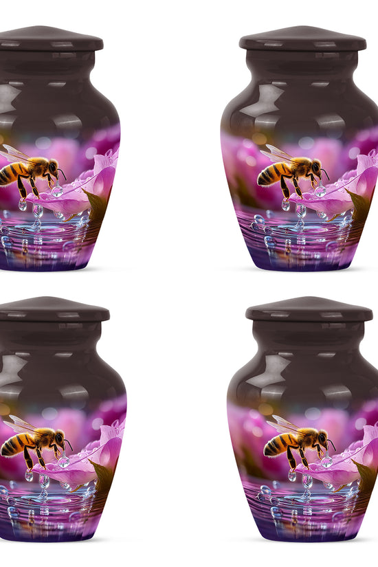 Wine Red Bee Cremation Urn side profile showing urn shape - timeless bee motif etched into premium metal - 10 inch aluminum urn for cremated remains