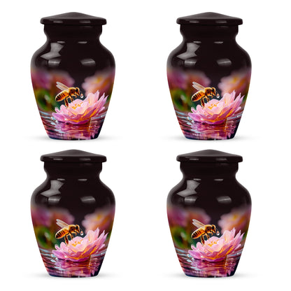 Onyx Black Bee Cremation Urn side profile showing urn shape - traditional bee engraving with hand-polished finish - 10 inch aluminum urn for cremated remains