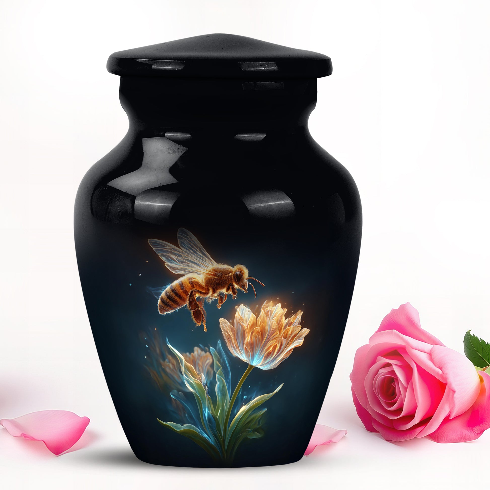 Stunning Black Bee Testament Urn for Human Ashes - 10-inch, 200 cu in - Karyliz