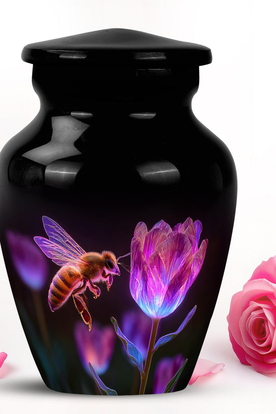 Black Comforting Bee Memorial Urn for Ashes - 10-inch, 200 cu in - Karyliz