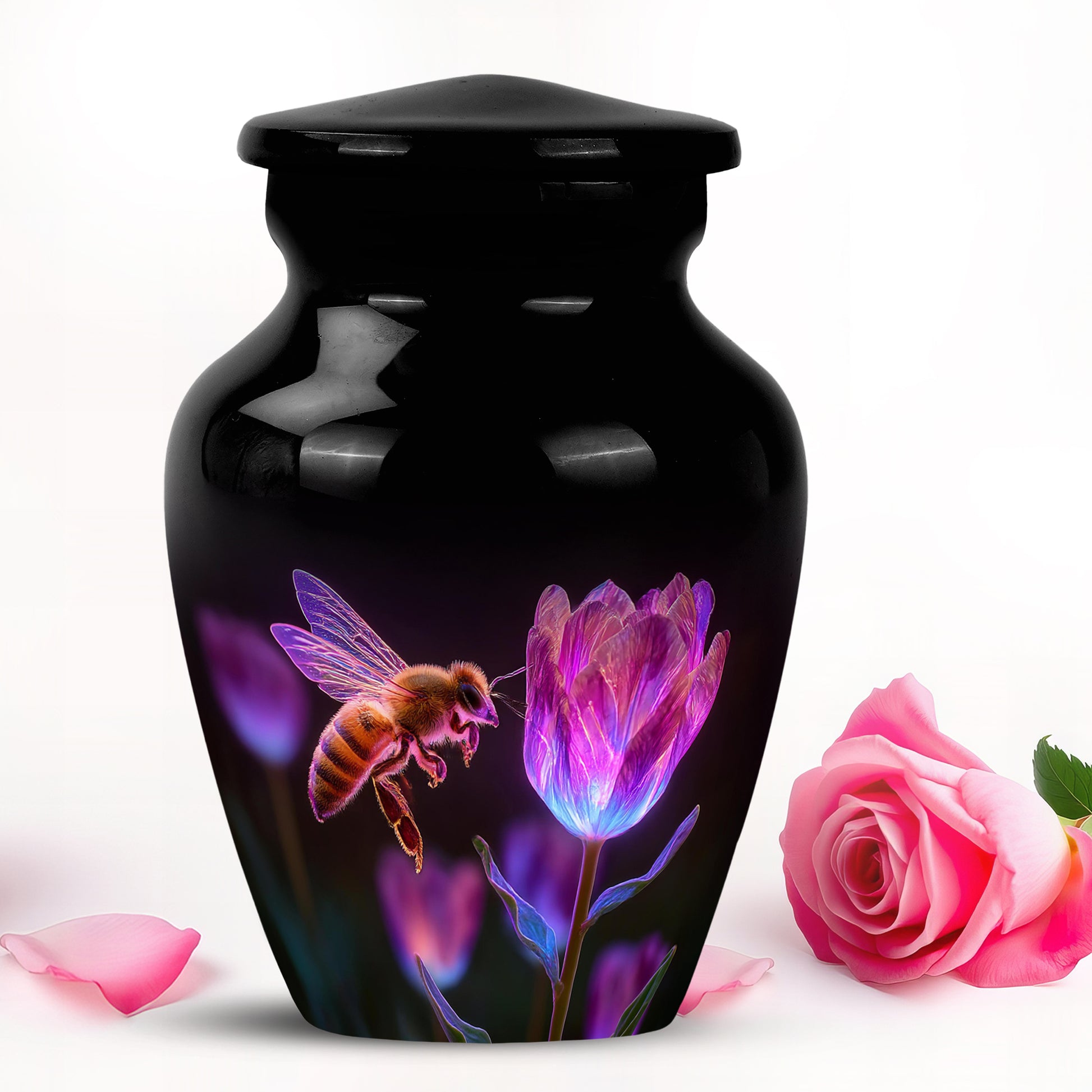 Black Comforting Bee Memorial Urn for Ashes - 10-inch, 200 cu in - Karyliz
