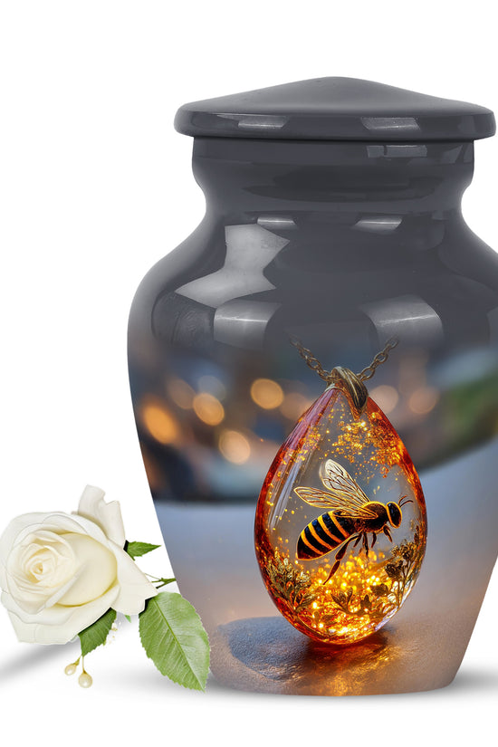 Black Resounding Bee Memorial Urn for Ashes - 10-inch, 200 cu in - Karyliz