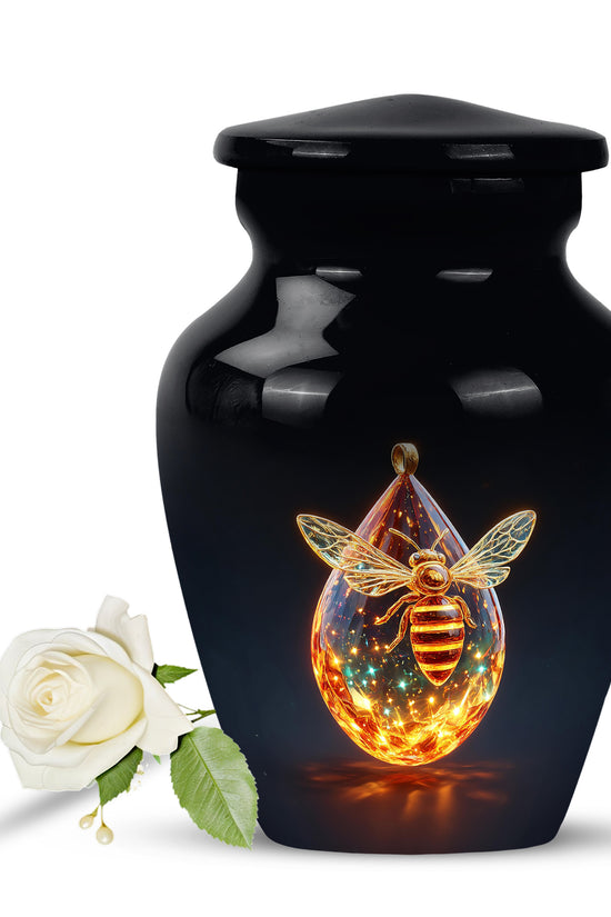 Personalized Black Steadfast Bee Cremation Urns for Human Ashes - 10-inch, 200 cu in - Karyliz