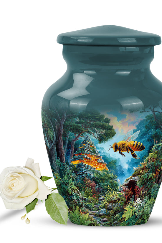 Teal Breathtaking Bee Memorial Urn for Ashes - 10-inch, 200 cu in - Karyliz