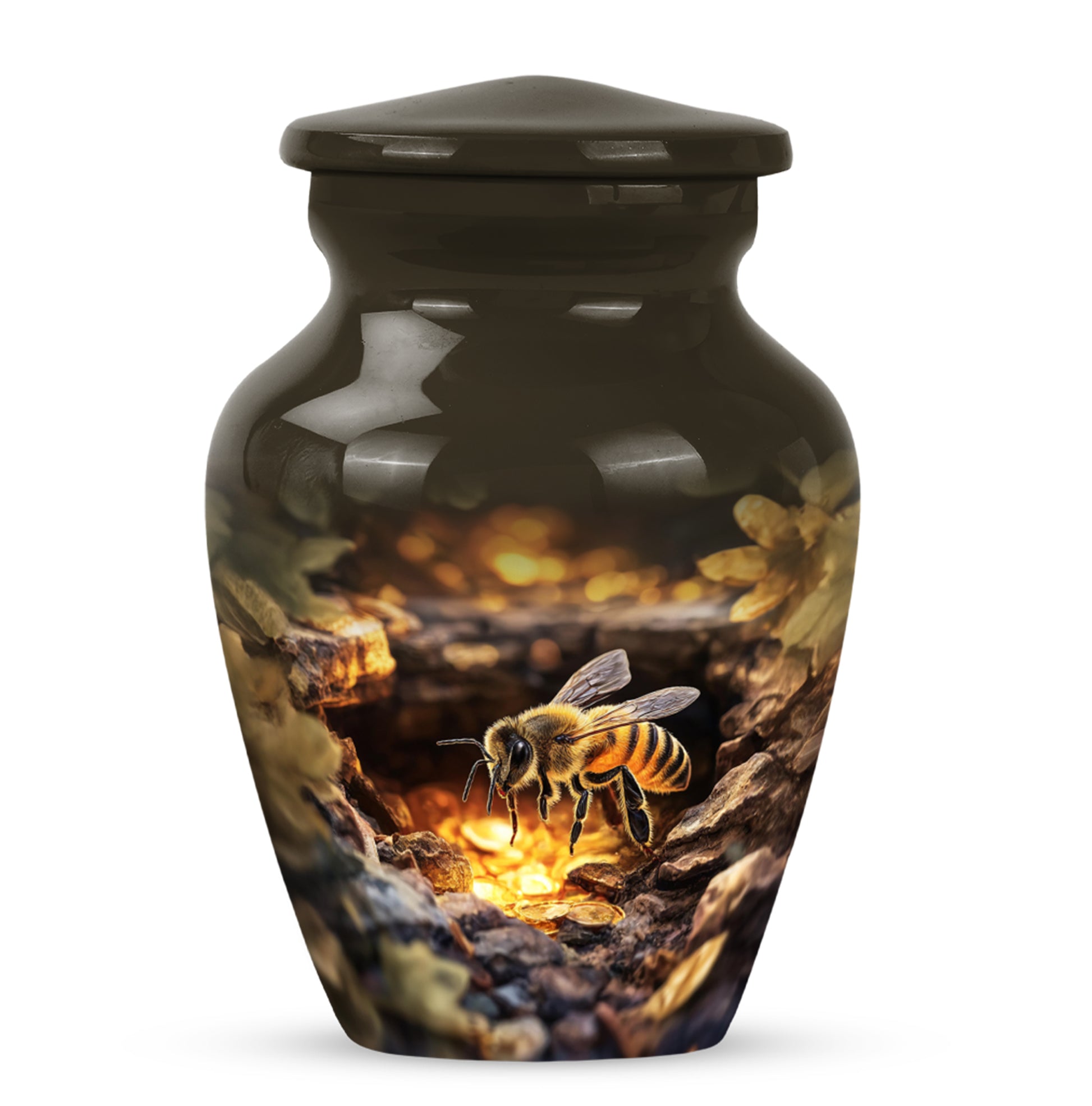 Gold Treasured Bee Cremation Urns for Human Ashes - 10-inch, 200 cu in - Karyliz
