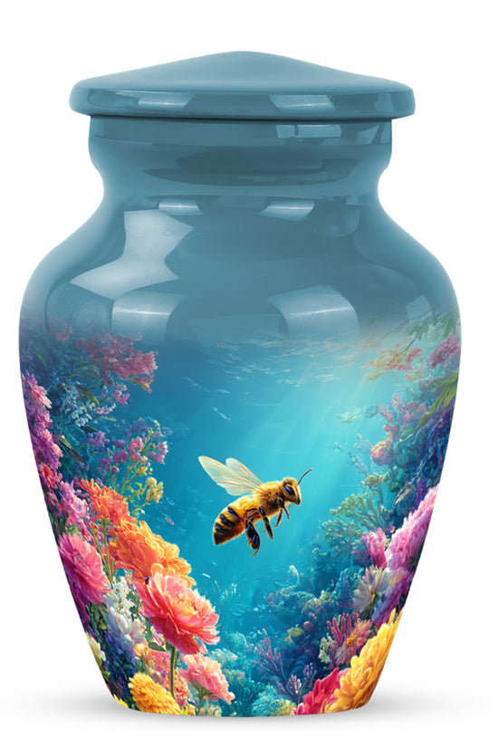 Blue Treasured Bee Cremation Urns for Human Ashes - 10-inch, 200 cu in - Karyliz