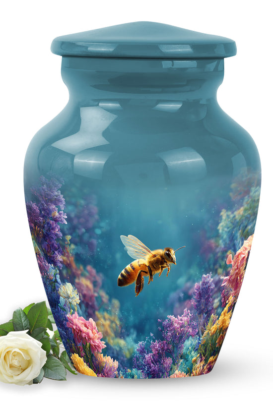 Personalized Teal Steadfast Bee Cremation Urns for Human Ashes - 10-inch, 200 cu in - Karyliz