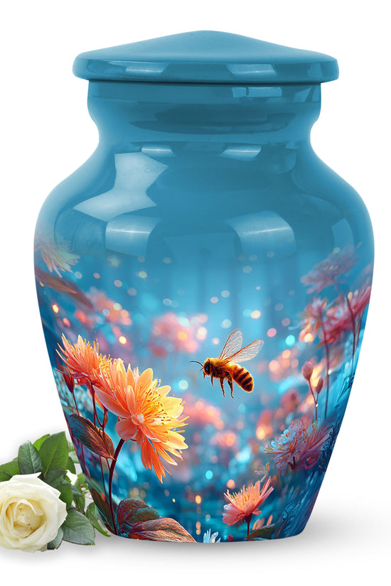 Timeless Blue Bee Cremation Urn for Ashes - 10-inch, 200 cu in - Karyliz