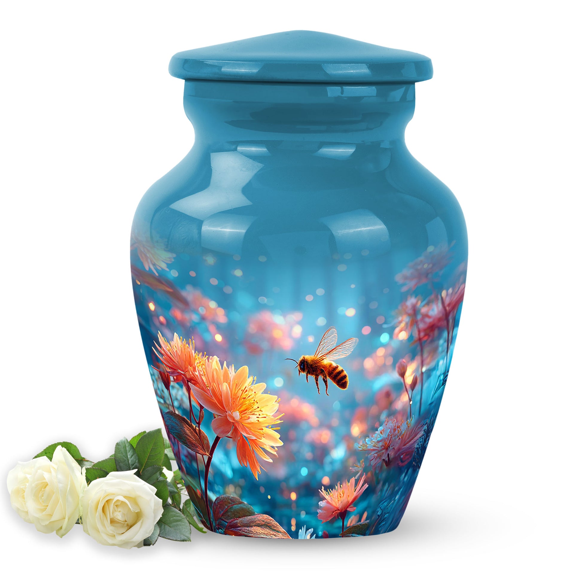 Timeless Blue Bee Cremation Urn for Ashes - 10-inch, 200 cu in - Karyliz