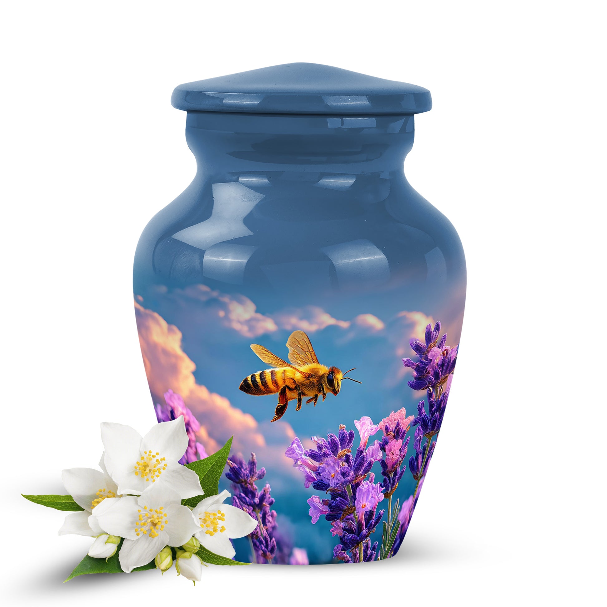 Distinguished Blue Bee Cremation Urn for Ashes - 10-inch, 200 cu in - Karyliz