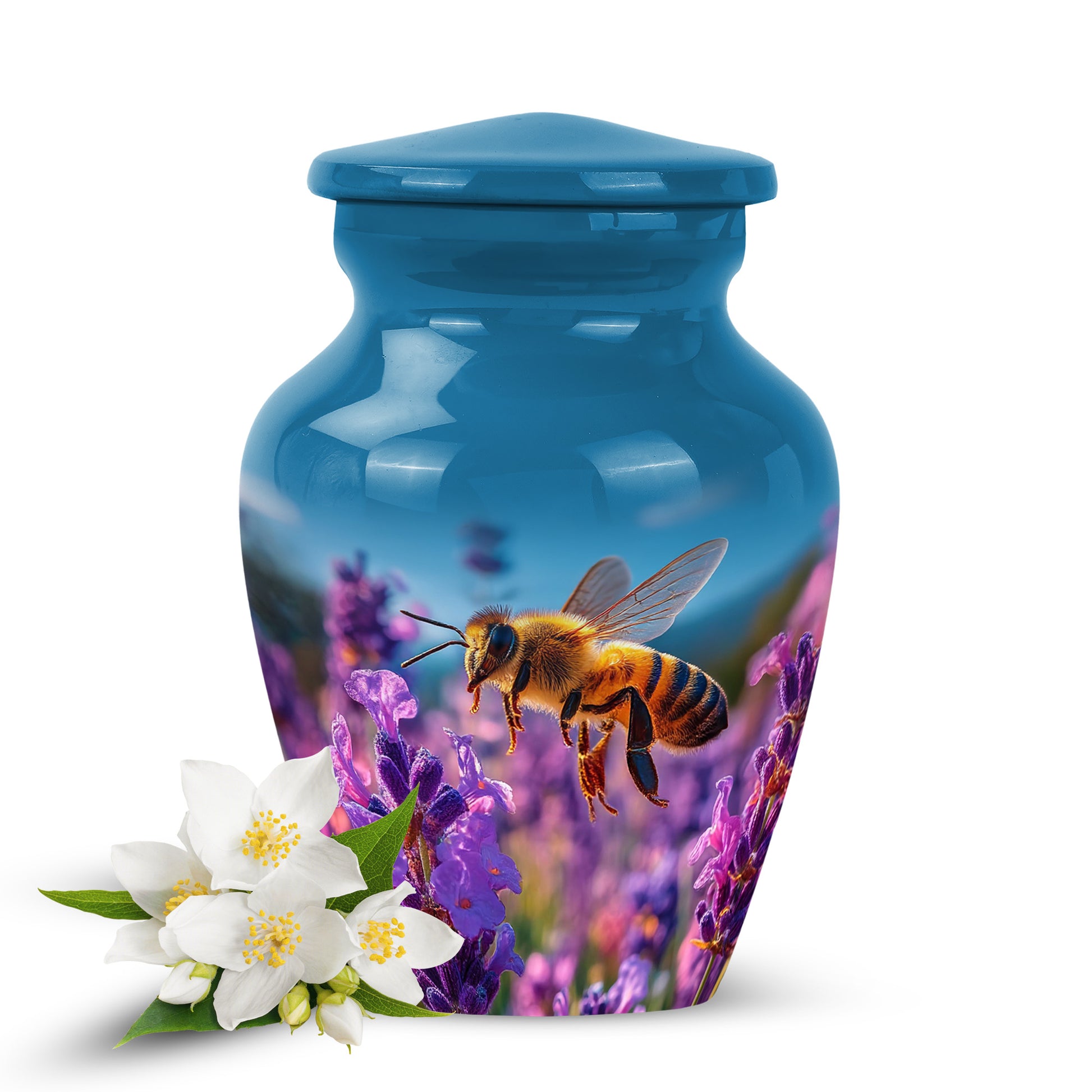 Personalized Magnificent Bee Cremation Urns - Blue 10-inch, 200 cu in - Karyliz
