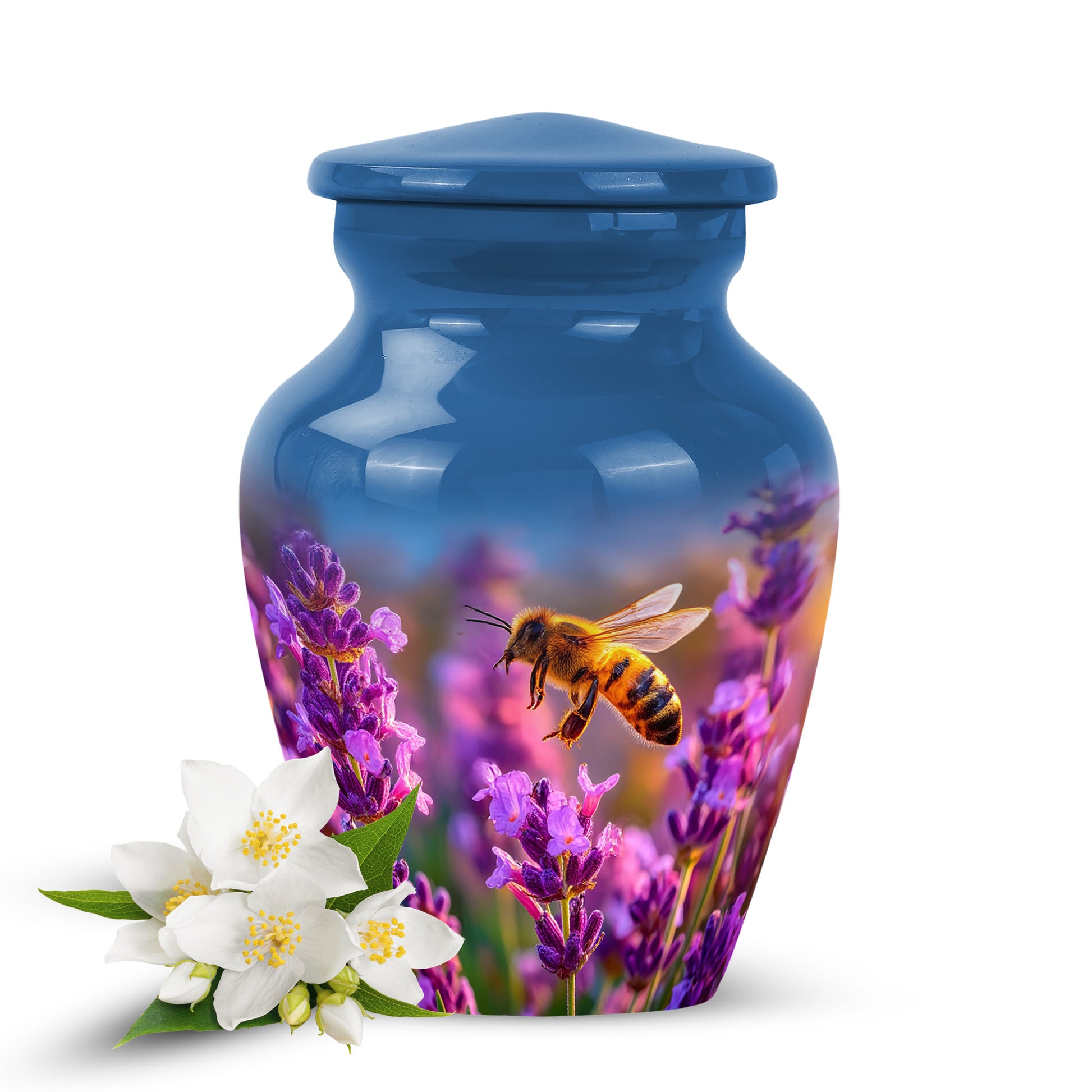 Blue Sacred Bee Cremation Urns for Human Ashes - 10-inch, 200 cu in - Karyliz