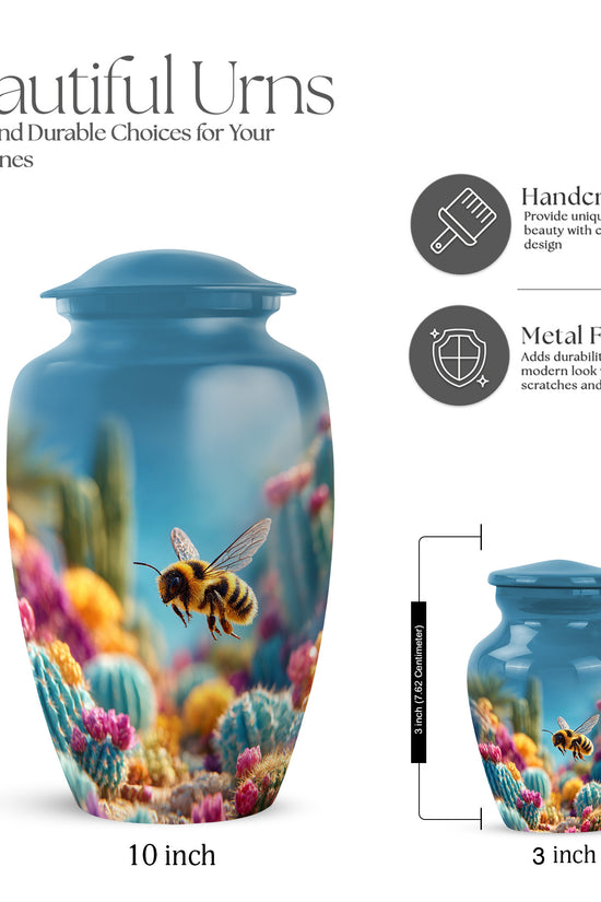 Twilight Blue Bee Cremation Urn close-up of engraving and surface detail - traditional bee engraving with hand-polished finish - mini keepsake memorial for portion of cremation ashes