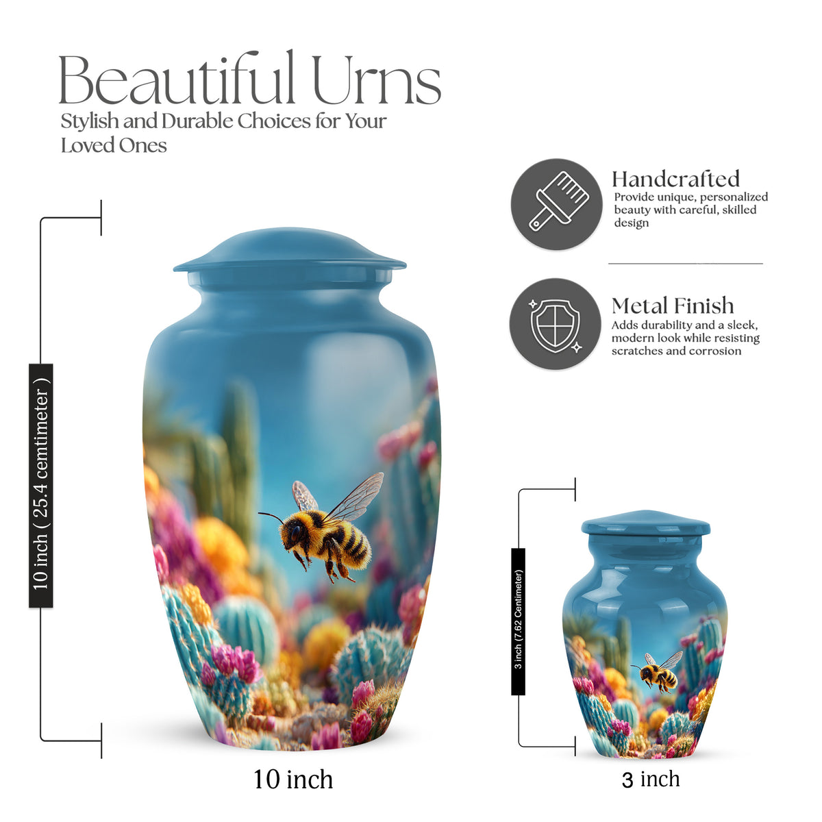 Twilight Blue Bee Cremation Urn close-up of engraving and surface detail - traditional bee engraving with hand-polished finish - mini keepsake memorial for portion of cremation ashes