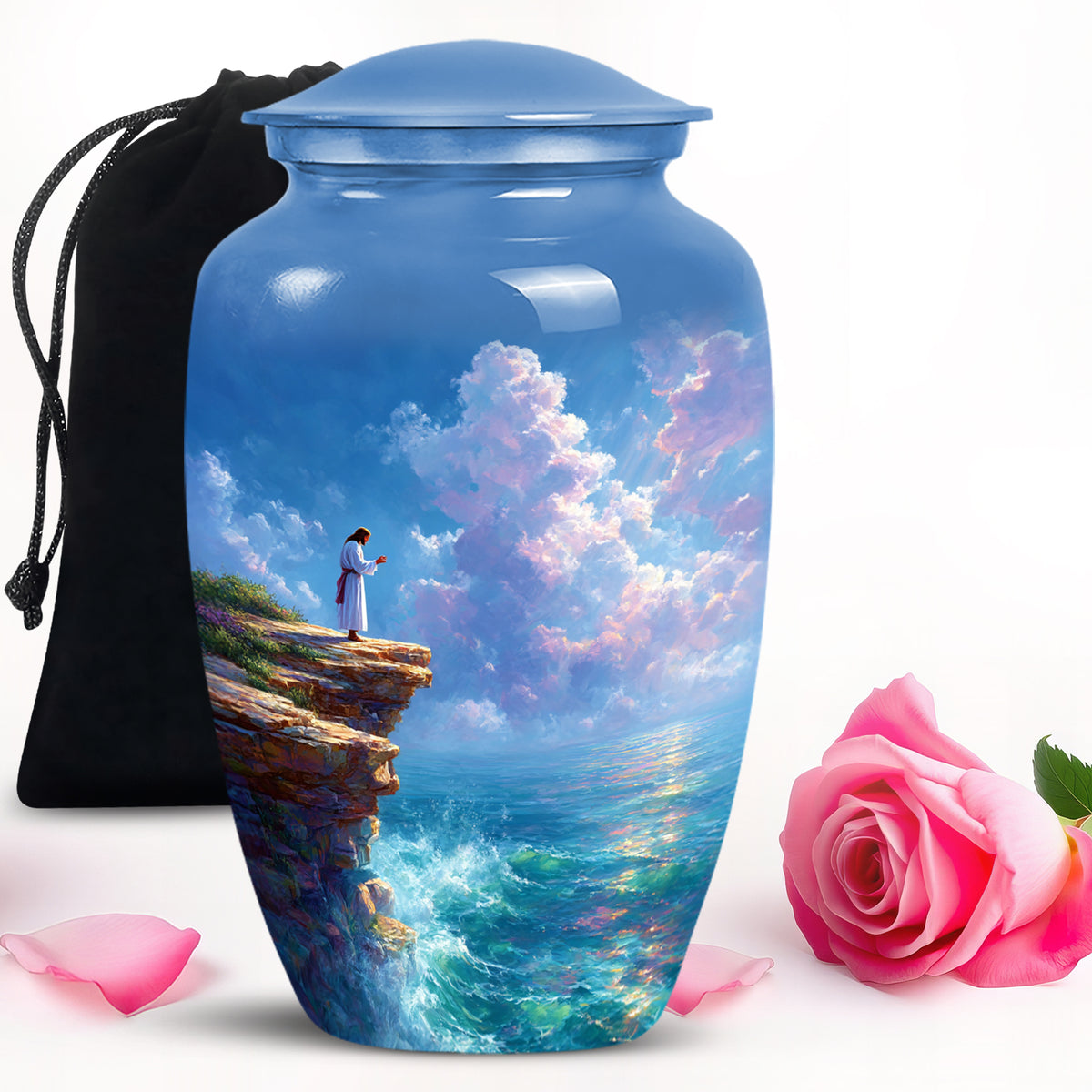 Jesus Memorial Urn - Beautiful Ocean Funeral Urn For Human Ashes